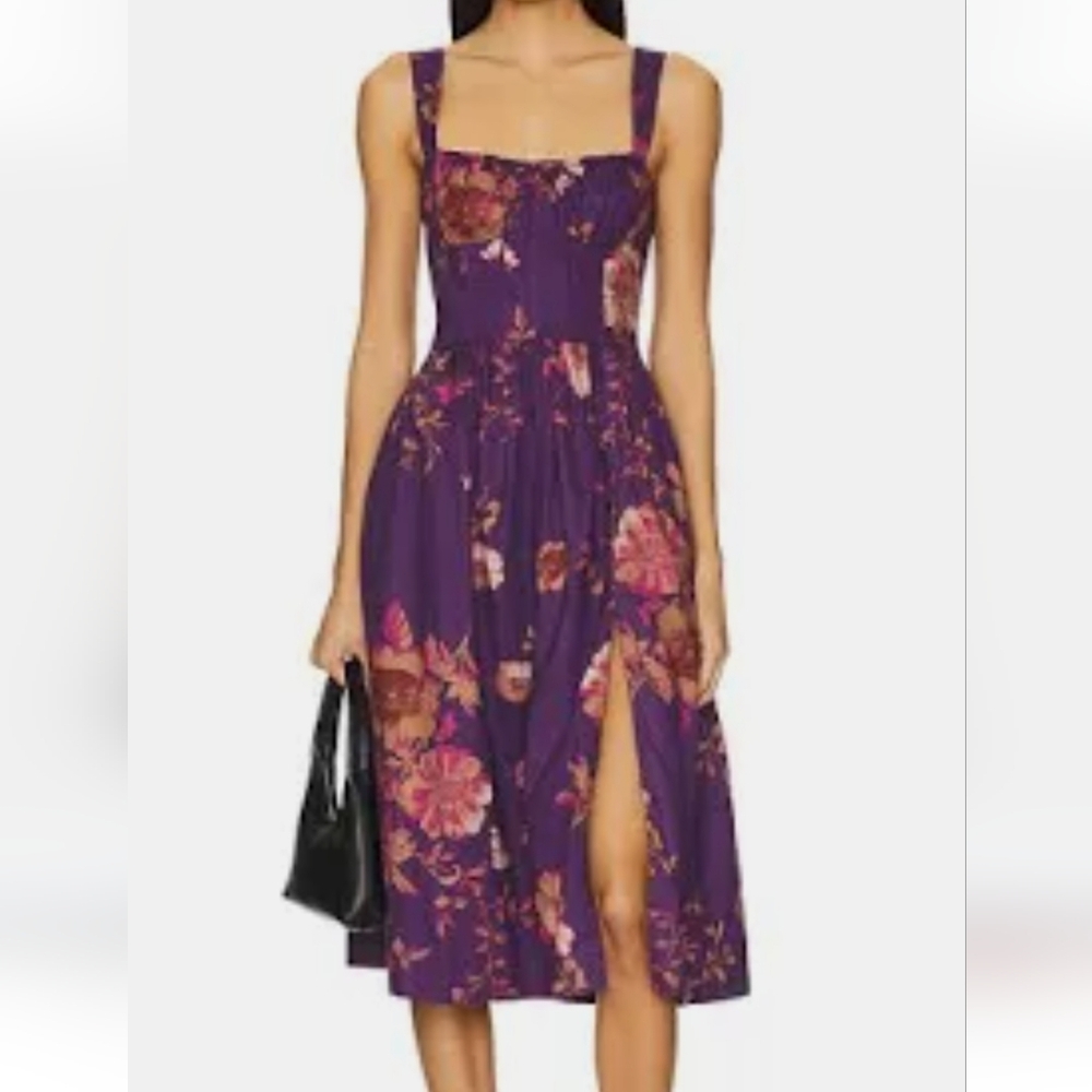 Free People Purple Pleated Sweetheart Midi Dress